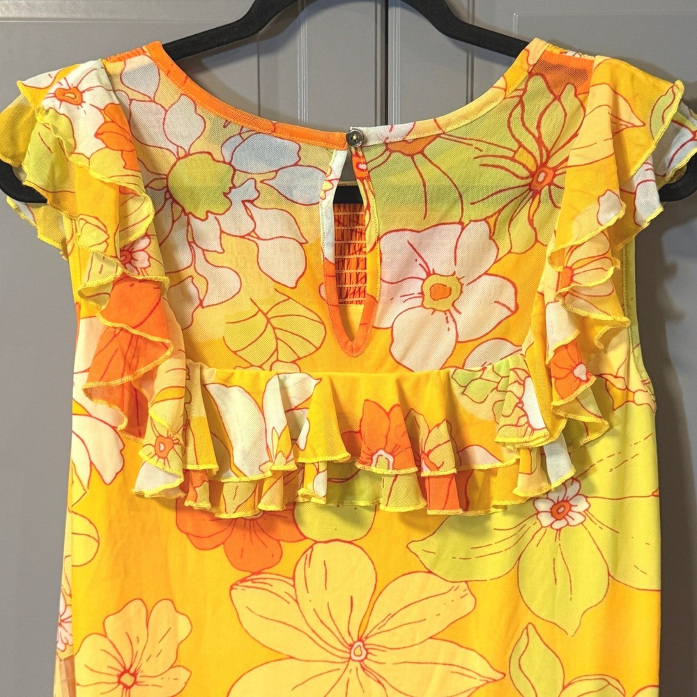 ModCloth Retro That Tropical 'Frilling' Mesh Mini Dress, Yellow Orange, L(NWT) - Picture 8 of 16